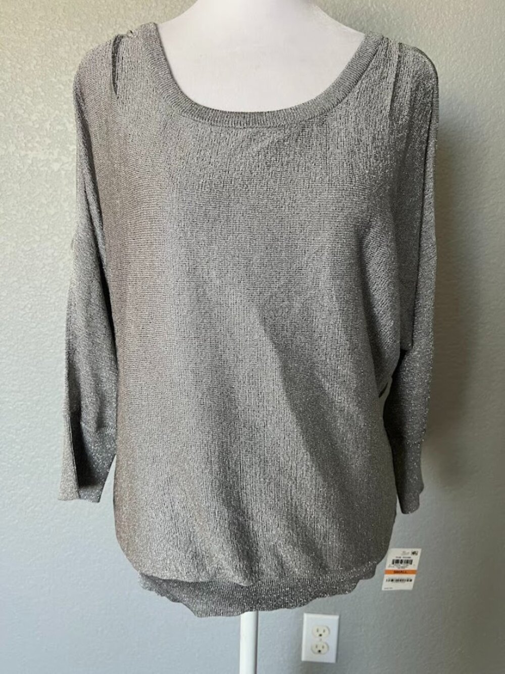 NWT I.N.C. International Concepts Metallic Knit Slit Sleeves Sweater Small NEW
